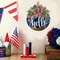 4th of July Door Sign Decorations, Independence Day Welcome Wreath for Front Door, Memorial Day Patriotic Wooden Hangers Wreath with Bow for Porch Home Wall Decor